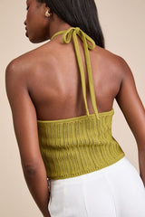 Serena Olive Green Sweater Knit Halter Top