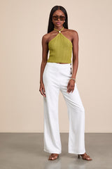Serena Olive Green Sweater Knit Halter Top