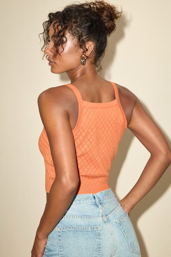 Zealand Orange Pointelle Knit Sweater Tank Top