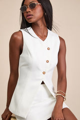 Teslee White Textured Asymmetrical Vest Top