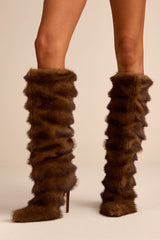 Conrad Brown Faux Fur Slouchy Textured Knee-High Boots