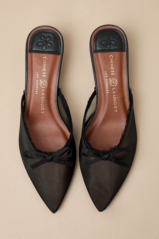 Mel Black Mesh Bow Kitten Heel Pumps