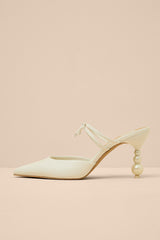 Klaire True White Leather Sculpted Pearl Heel Mule Pumps