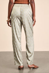 Kiora Sage Boho Print Satin Straight Leg Pants