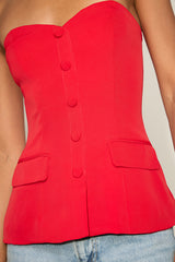 Kylina Red Ponte Knit Strapless Top