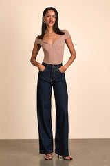 Jacqueline Taupe Ribbed Knit Short Sleeve Bodysuit