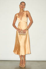 Incredible Love Light Orange Satin Cowl Back Midi Slip Dress