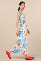 Sanya Ivory Multi Print Button-Front Sleeveless Midi Dress
