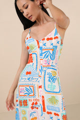 Sanya Ivory Multi Print Button-Front Sleeveless Midi Dress
