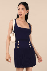 Audie Navy Ribbed Knit Sleeveless Sweater Mini Dress