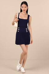 Audie Navy Ribbed Knit Sleeveless Sweater Mini Dress