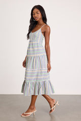 Journi Green Multi Striped Tiered Midi Dress