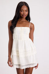 Abby White Lace Tiered Mini Dress