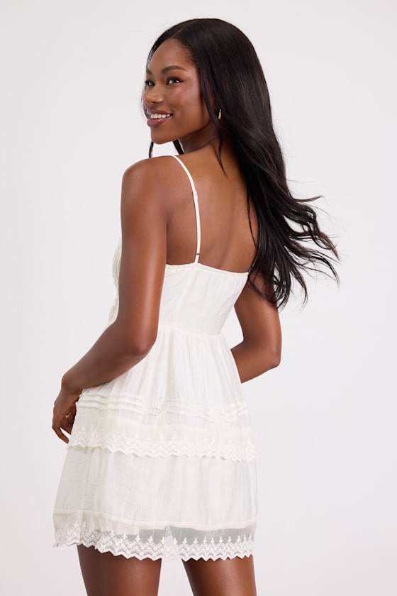 Abby White Lace Tiered Mini Dress