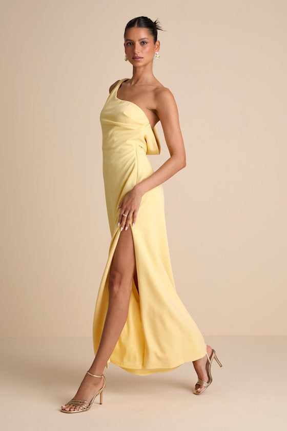 Maevyn Light Yellow Cowl Back Column Maxi Dress