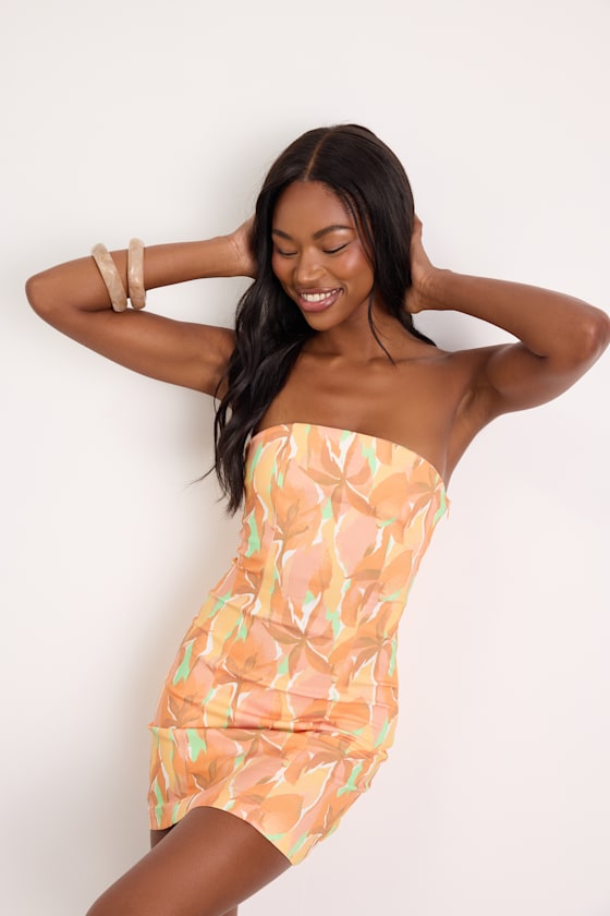 Rovena Orange Multi Floral Print Mini Dress