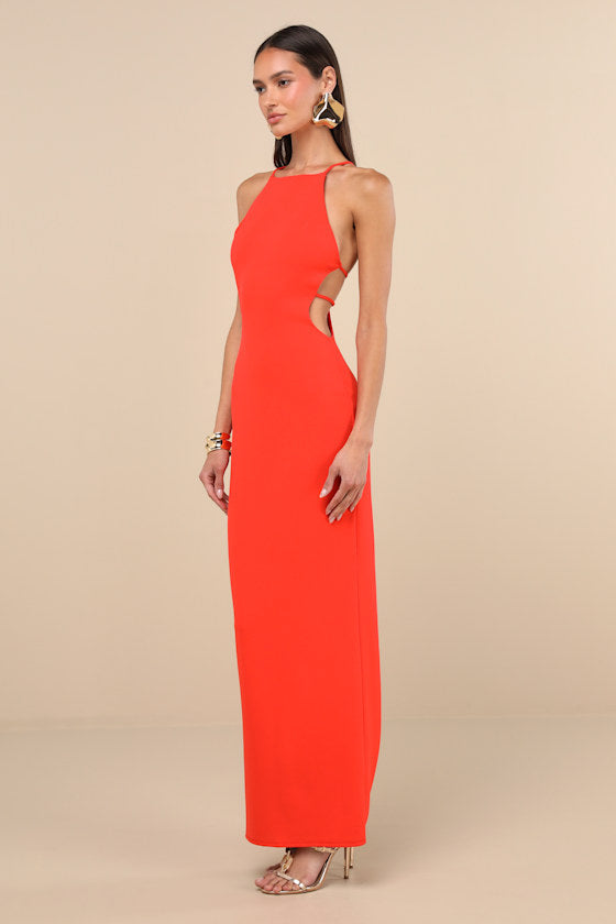 Annina Orange Cutout Column Maxi Dress