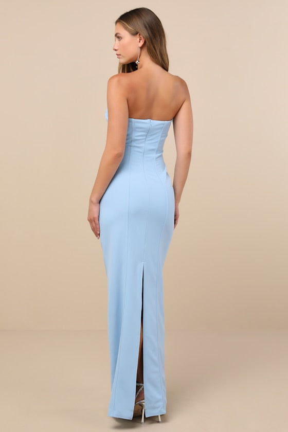 Ismene Light Blue Seamed Strapless Maxi Dress
