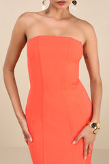 Ismene Bright Orange Seamed Strapless Maxi Dress