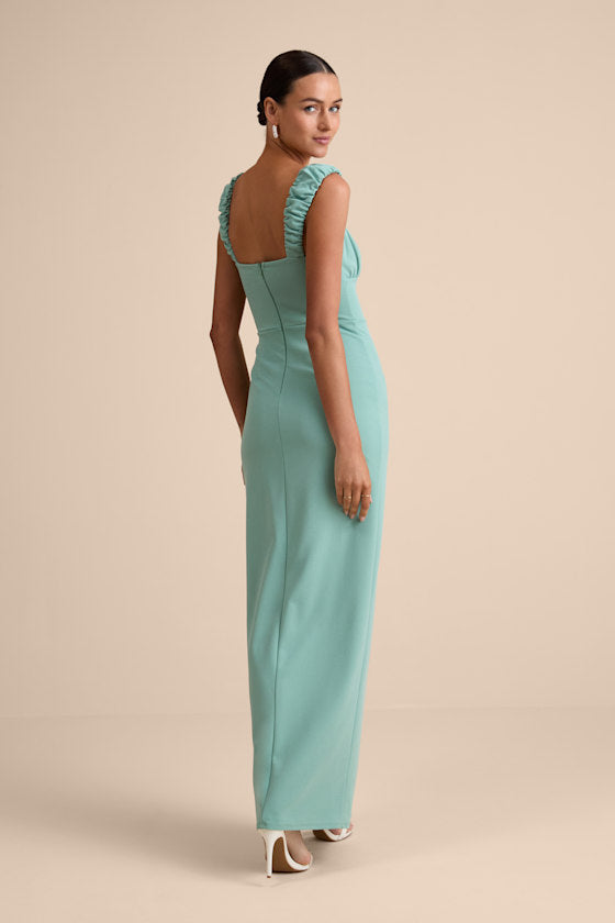 Tayla Sage Sleeveless Ruched Column Maxi Dress