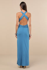 Alexandria Turquoise Backless Column Maxi Dress