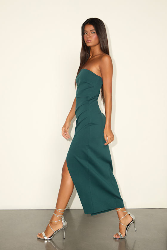 Farah Emerald Green Strapless Tulip Midi Dress