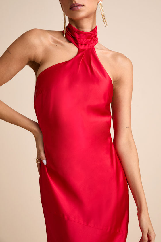 Madalena Red Satin Cowl Back Maxi Dress