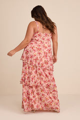 Laurette Pink Floral Tiered Sleeveless Maxi Dress