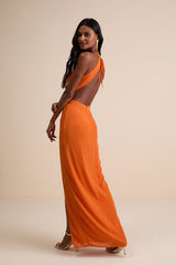 Nettie Orange Halter Backless Maxi Dress