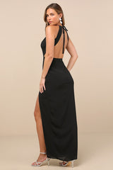 Nettie Black Halter Backless Maxi Dress