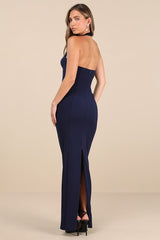 Tove Navy Halter Neck Column Maxi Dress