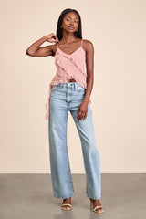 Luscinia Light Pink Textured Ruffled Cami Top
