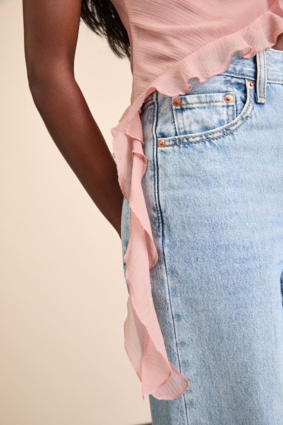 Luscinia Light Pink Textured Ruffled Cami Top