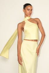 Marabella Light Yellow Satin One-Shoulder Sash Top