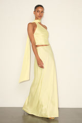 Marabella Light Yellow Satin One-Shoulder Sash Top