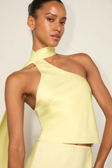 Marabella Light Yellow Satin One-Shoulder Sash Top