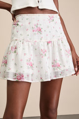Tullia Ivory Floral Chiffon Mini Skirt