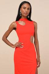 Sindra Bright Orange Cutout Column Maxi Dress