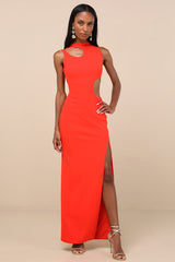 Sindra Bright Orange Cutout Column Maxi Dress