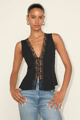 Mindy Black Lace Button-Front Tank Top