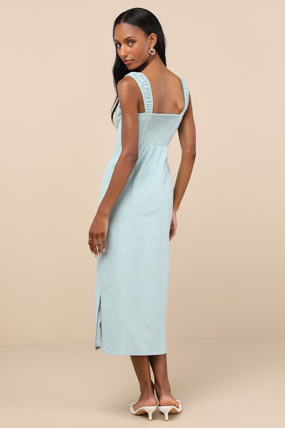 Amyra Light Blue Cap Sleeve Bustier Midi Dress
