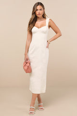 Amyra Cream Cap Sleeve Bustier Midi Dress
