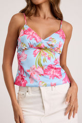 Zelimah Light Blue Floral Satin Cami Top