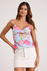 Zelimah Light Blue Floral Satin Cami Top