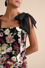 Emphatically Adorable Black Floral Tie-Strap Mini Dress