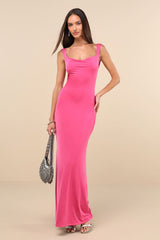 Inspiring Glamour Fuchsia Backless Column Maxi Dress