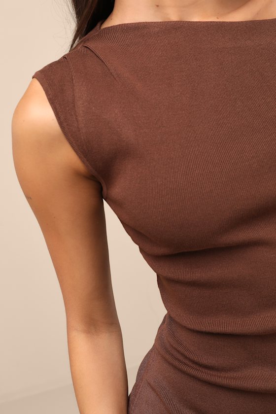 Adalinda Brown Off-the-Shoulder Sweater Mini Dress