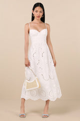 Jenora White Embroidered Bustier Midi Dress