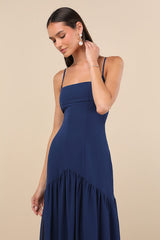 Auria Navy Blue Chiffon Drop Waist Maxi Dress
