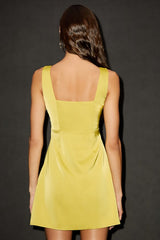 Truly the Cutest Chartreuse Satin Square Neck Mini Dress